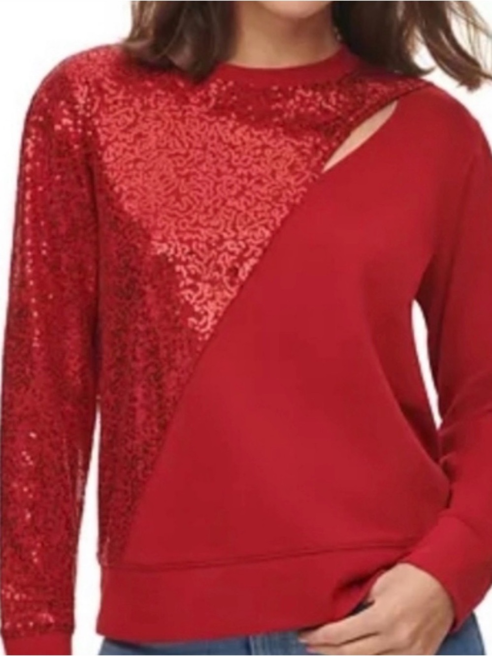Dkny Red Sequin Accent Sweatshirt size S